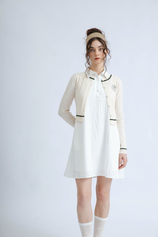 LULU Contrast Trim Cardigan (Beige)