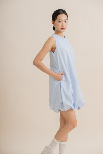 Puffy Sleeveless Mini Dress (Light Blue)