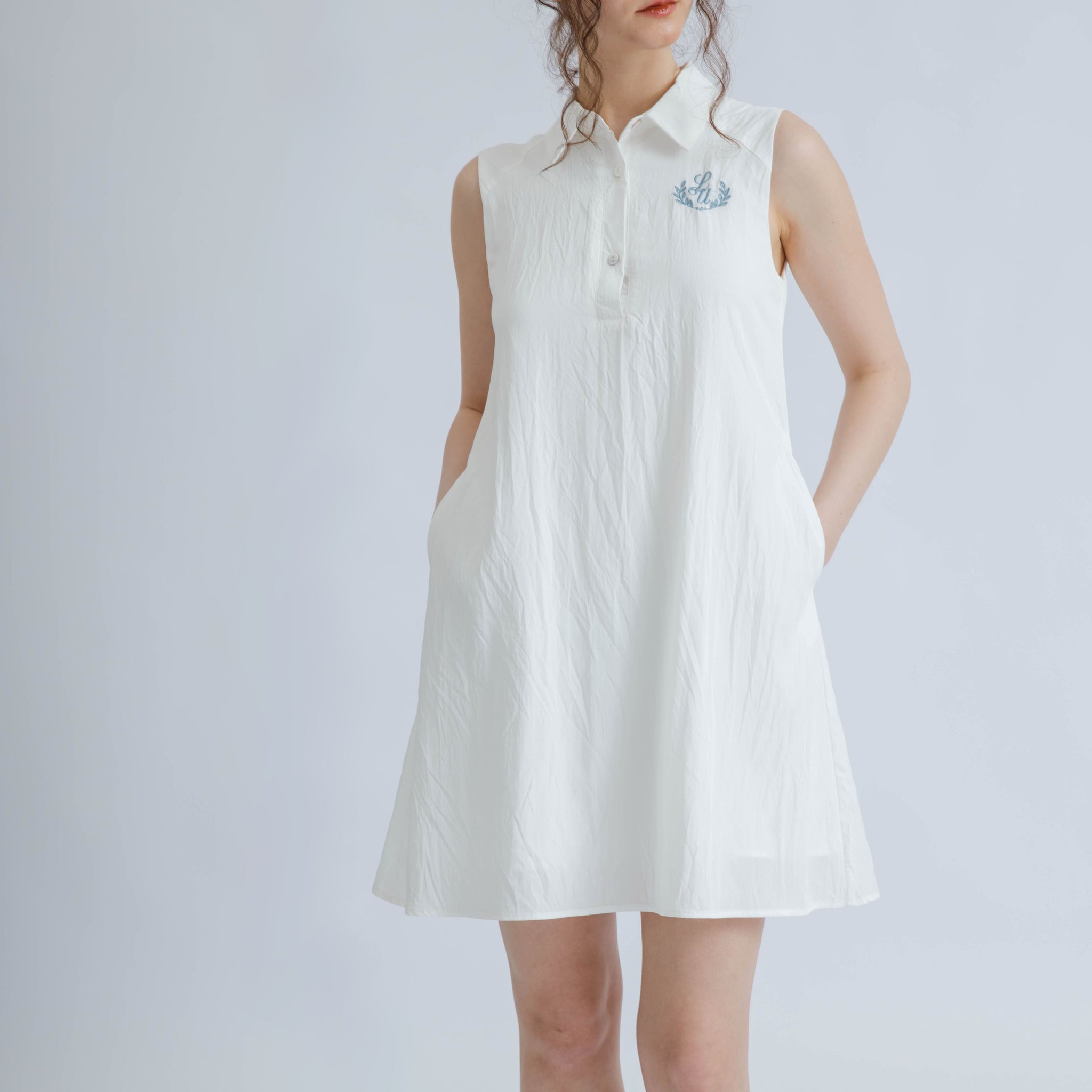 LULU Embroidery Button Sleeveless Dress (Ivory)