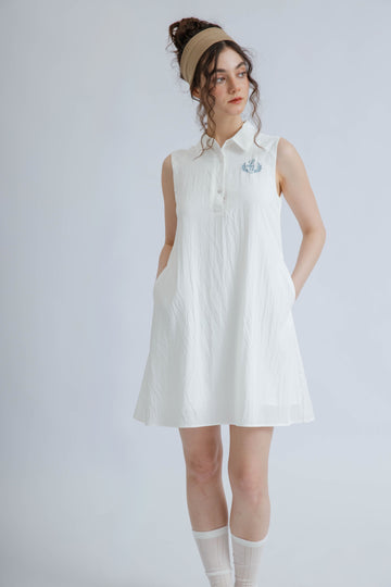 LULU Embroidery Button Sleeveless Dress (Ivory)