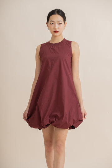 Puffy Sleeveless Mini Dress (Maroon)