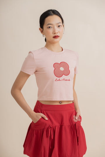 LULU Flower Embroidery Crop Tee (Pink)