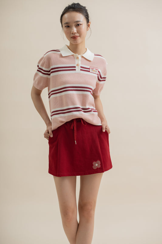 LULU Stripes Short Sleeve Knit Top (Pink Stripes)