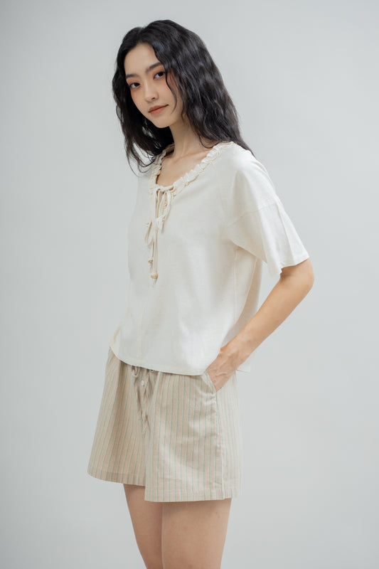 Sierra Ruffled V Neck Blouse (Bone)