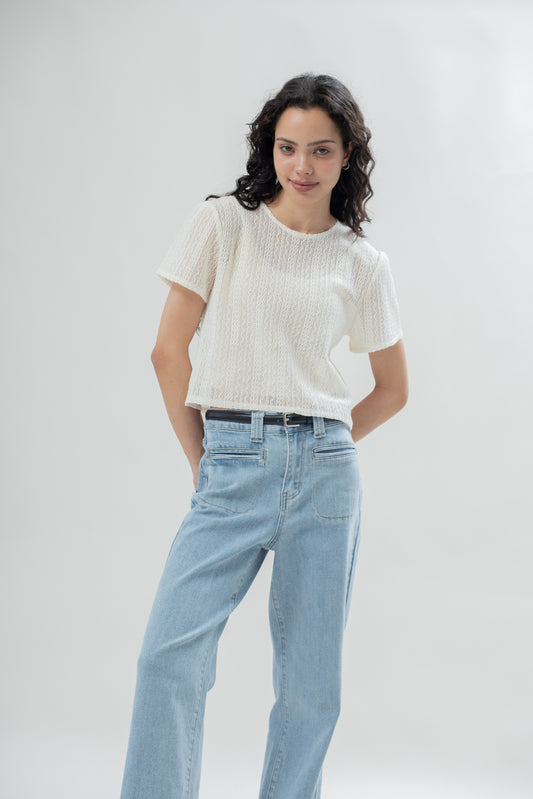 Artisan Sheer Texture Short Sleeve (Cream)