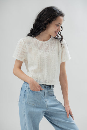 Artisan Sheer Texture Short Sleeve (Cream)