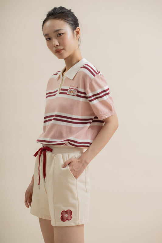 LULU Flower Embroidery Casual Shorts (Beige)