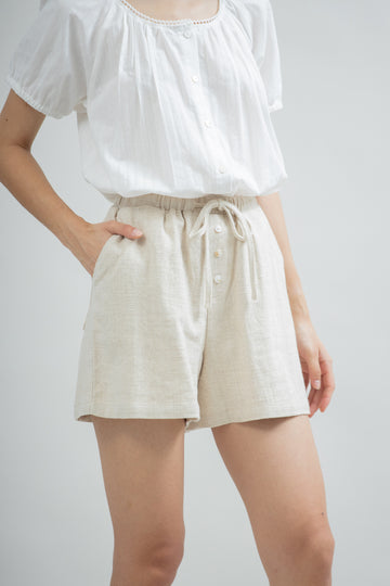 Elastic Waist Linen Shorts (Khaki)