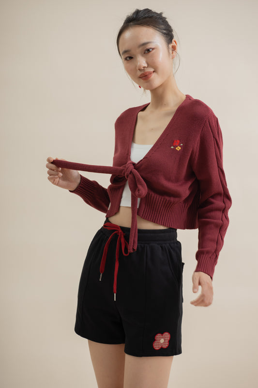 LULU Flower Embroidery Casual Shorts (Black)