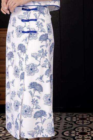 Porcelain Grace Overlap Maxi Skirt (Printed)