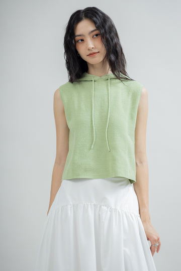 Hooded Sleeveless Knit Top (Green)