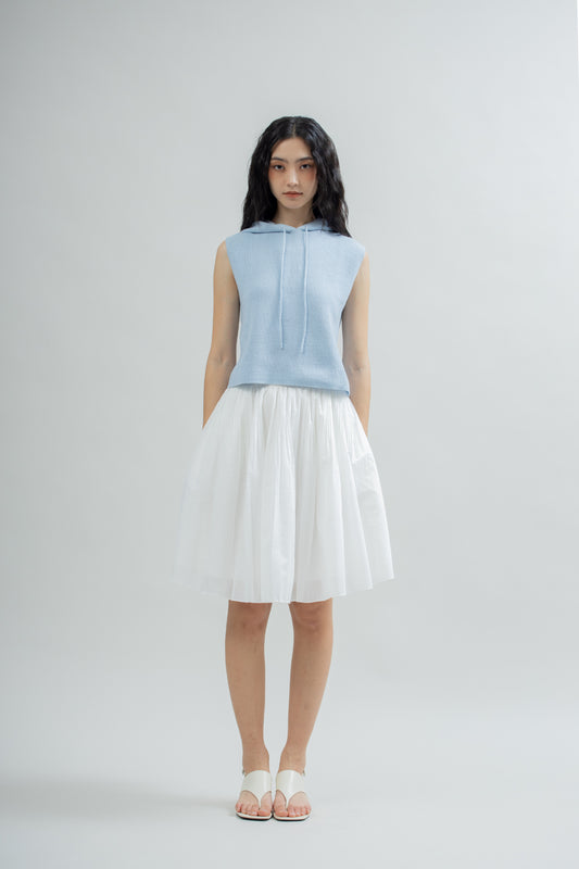 Kira Wide Hem Pleated Skirt (Ivory)