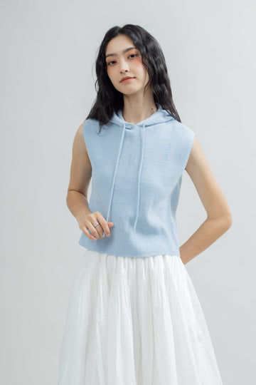 Hooded Sleeveless Knit Top (Pastel Blue)