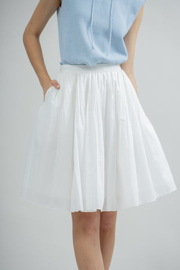 Kira Wide Hem Pleated Skirt (Ivory)