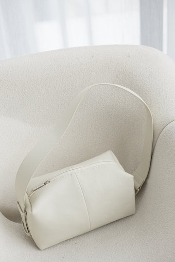 Boxy Leather Shoulder Bag (Beige)