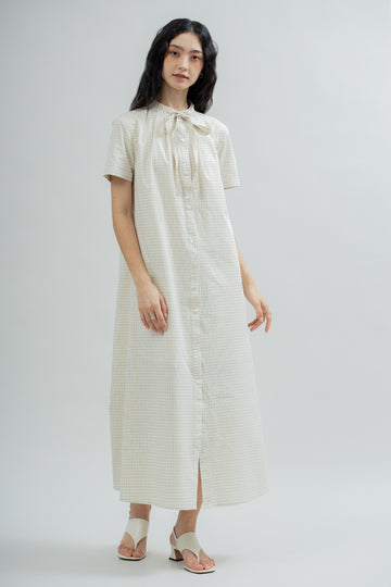 Poppy Plaid Short Sleeve Dress (Beige Checked)