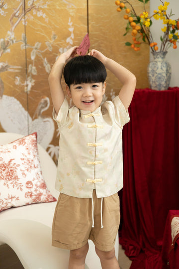 Kids Pastel Gleam Floral Tang Suit (Beige Yellow)