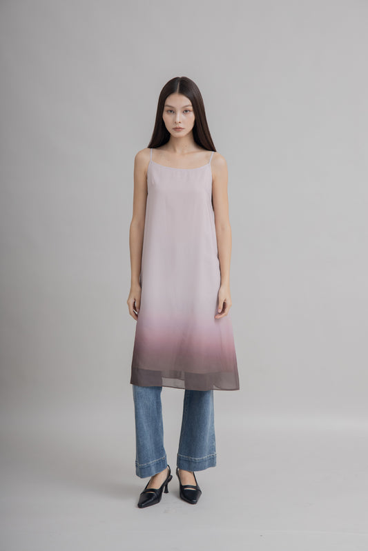 Gradient Sheer Strap Long Dress (Pink Gradient)