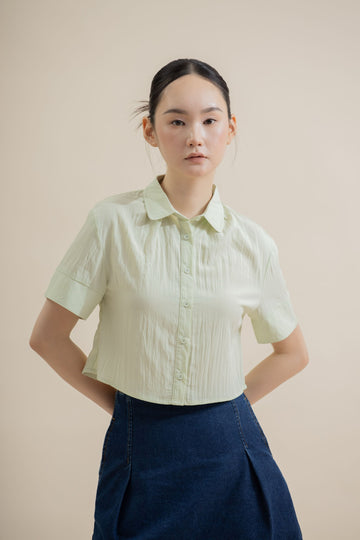 Airy Short Sleeve Collar Top (Mint Green)