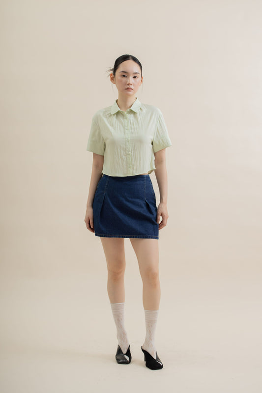 Airy Short Sleeve Collar Top (Mint Green)