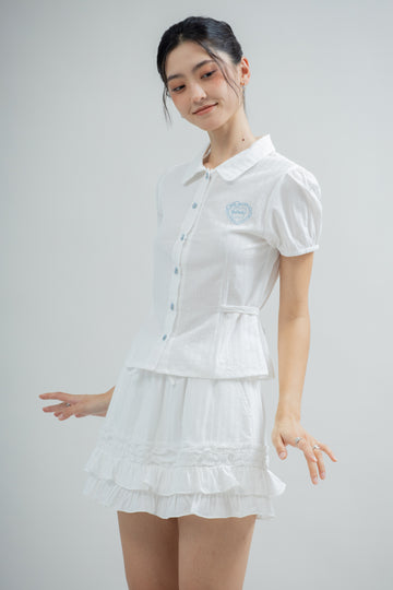 LULU Flower Buttons Tie-Back Blouse (Ivory)