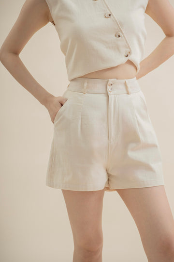 Dual Button Wide Leg Shorts (Beige)