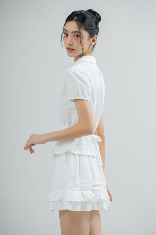 LULU Flower Buttons Tie-Back Blouse (Ivory)
