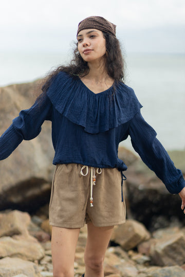 Colette Ruffled Collar Blouse (Navy)