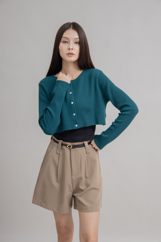 Button Loop Pleated Shorts (Khaki)