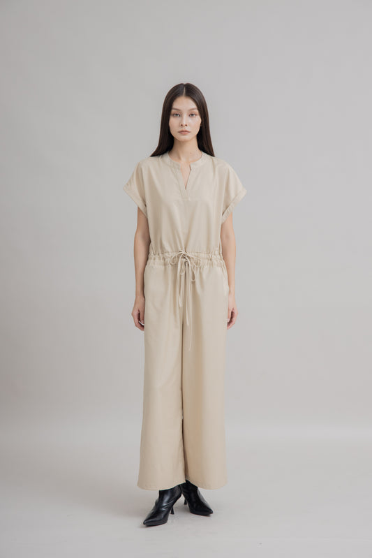 Nomad Elastic Waist Jumpsuit (Beige)