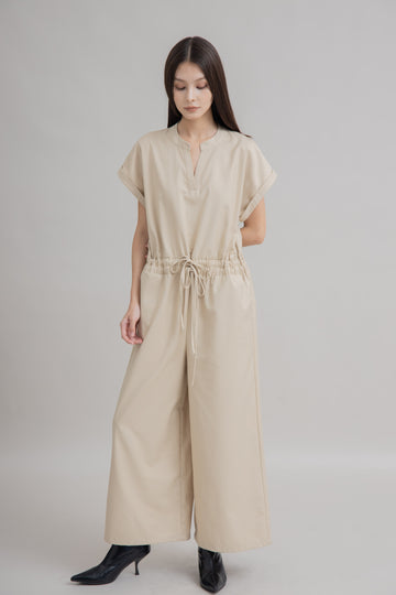 Nomad Elastic Waist Jumpsuit (Beige)