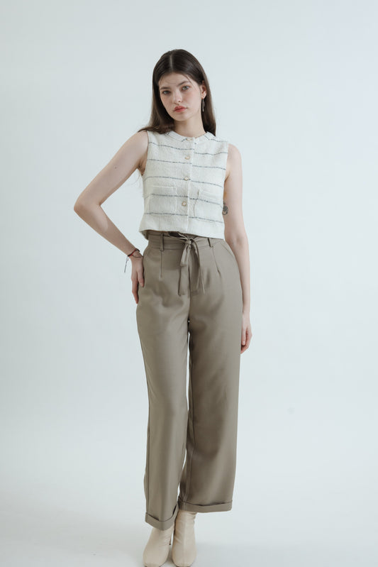 Sleeveless Striped Pocket Crop Top (Striped)