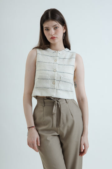 Sleeveless Striped Pocket Crop Top (Striped)