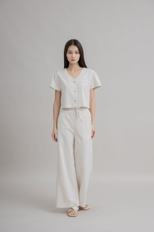 Rhea V-Neck Short Sleeve Top (Bone)