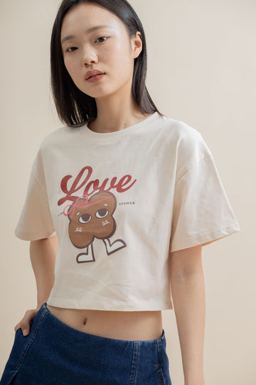 LULU Love Is The Answer Printed Crop Tee (Beige)