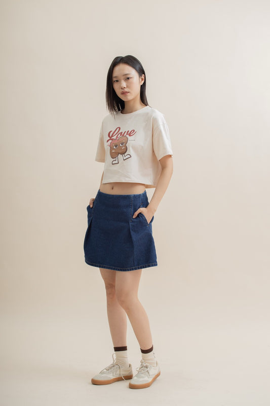 LULU Love Is The Answer Printed Crop Tee (Beige)