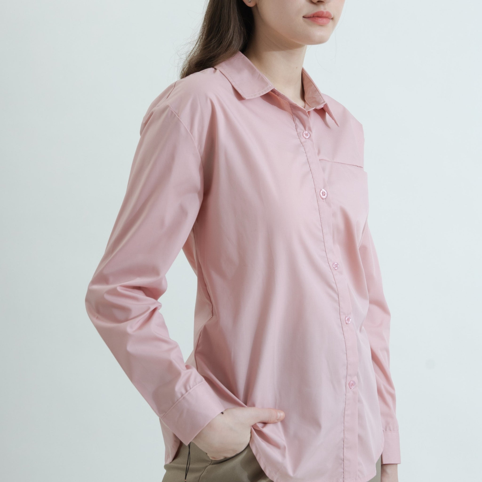 Hidden Pocket Boyfriend Shirt (Pink)