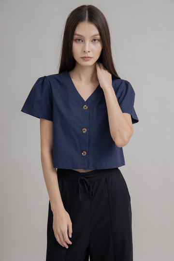 Rhea V-Neck Short Sleeve Top (Navy)