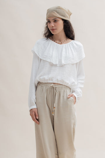 Colette Ruffled Collar Blouse (Ivory)