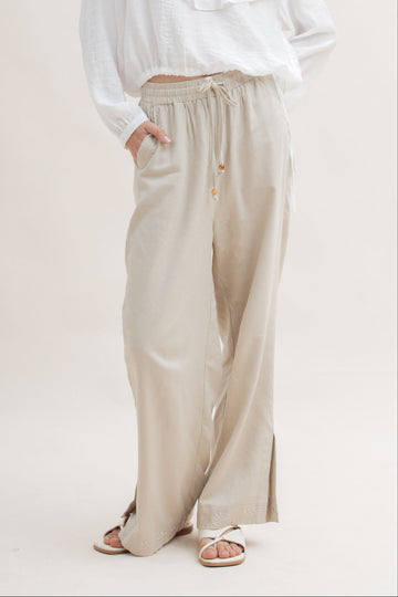 Gypsy Embroidery Open Slit Pants (Khaki)