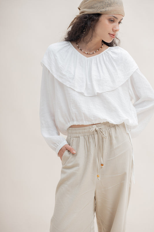 Colette Ruffled Collar Blouse (Ivory)