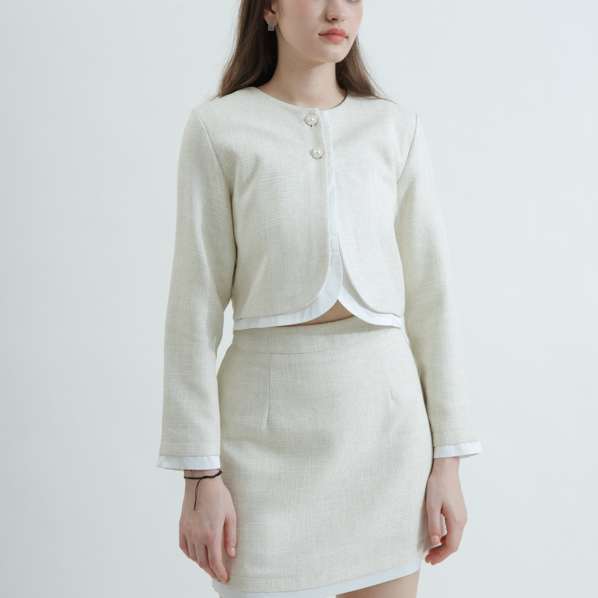 Gemma Double Layered Tweed Blazer (Beige Mix)