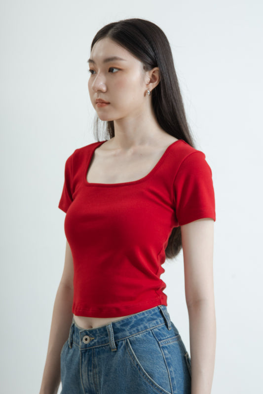 Basic Square Neck Short Sleeve Tee