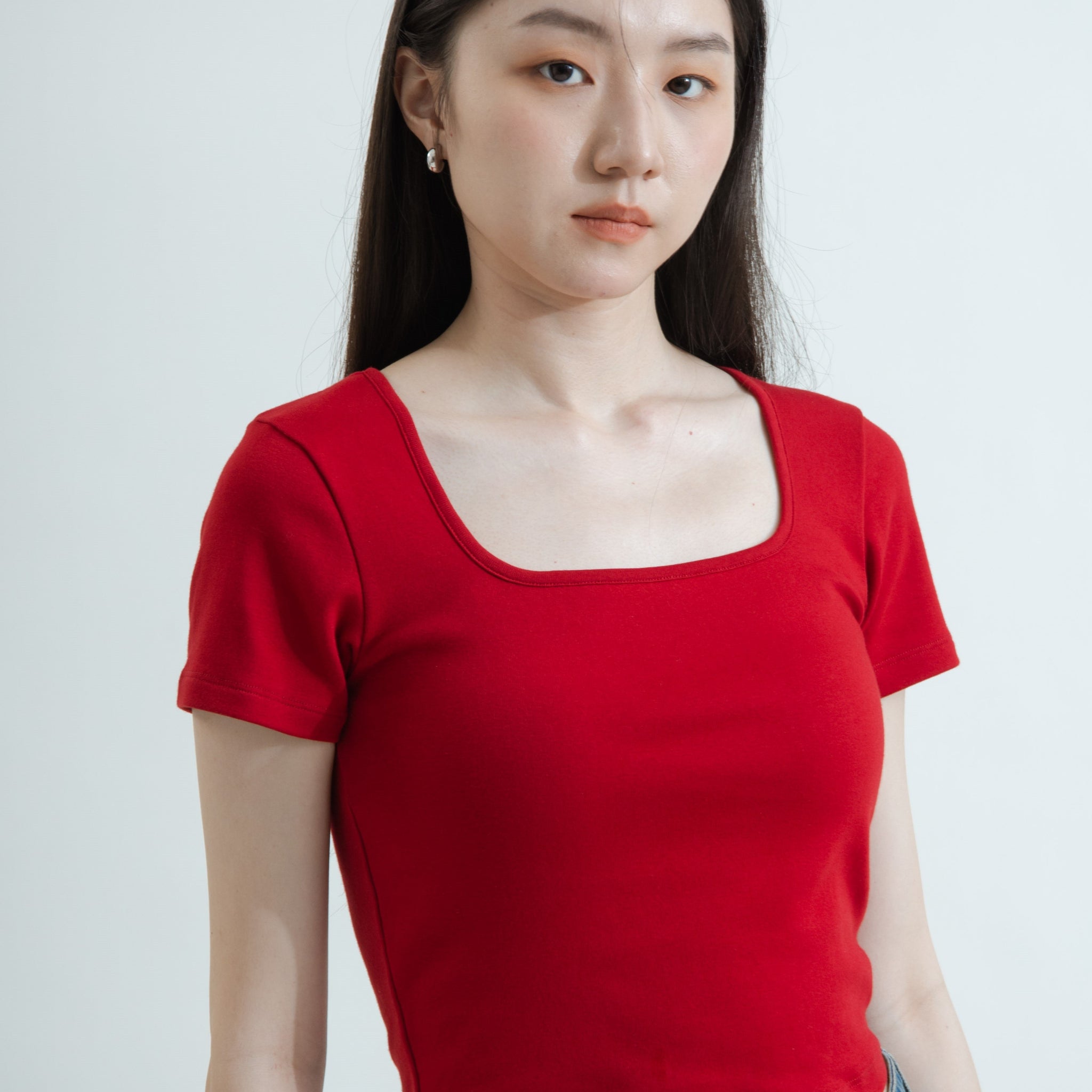 Basic Square Neck Short Sleeve Tee