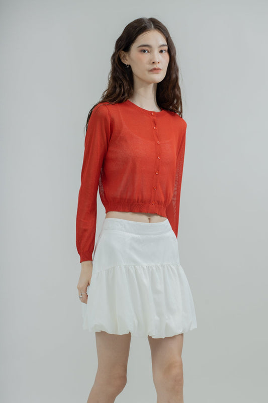 Elowra Sheer Knit Cardigan (Rusty Red)