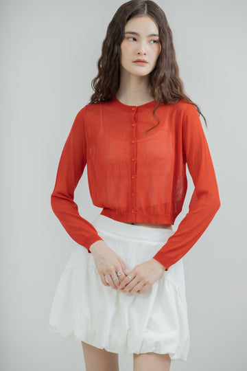 Elowra Sheer Knit Cardigan (Rusty Red)