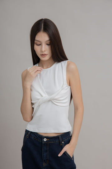 Twisted Ribbon Front Sleeveless Top