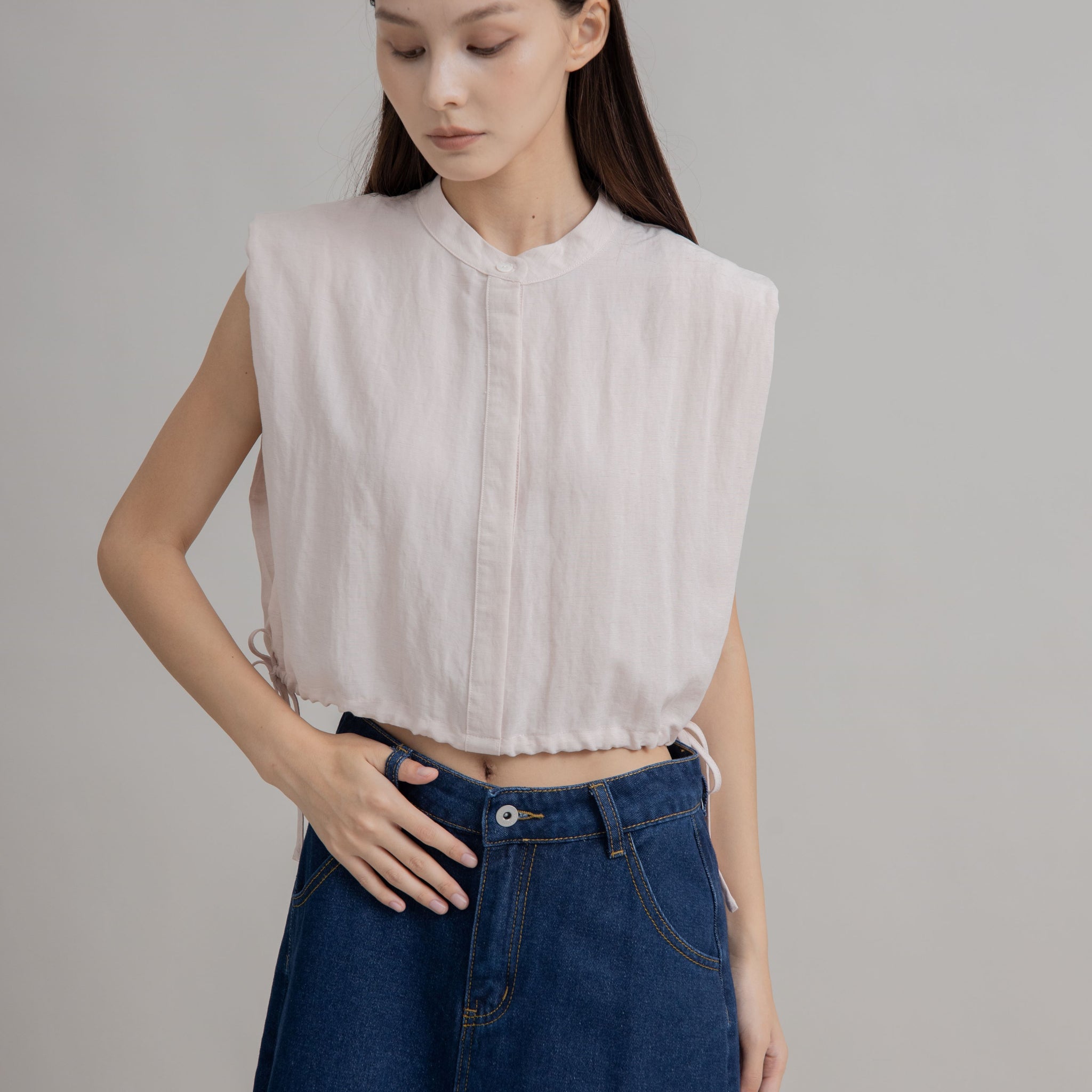 Lightweight Drawstring Hem Top (Pink)