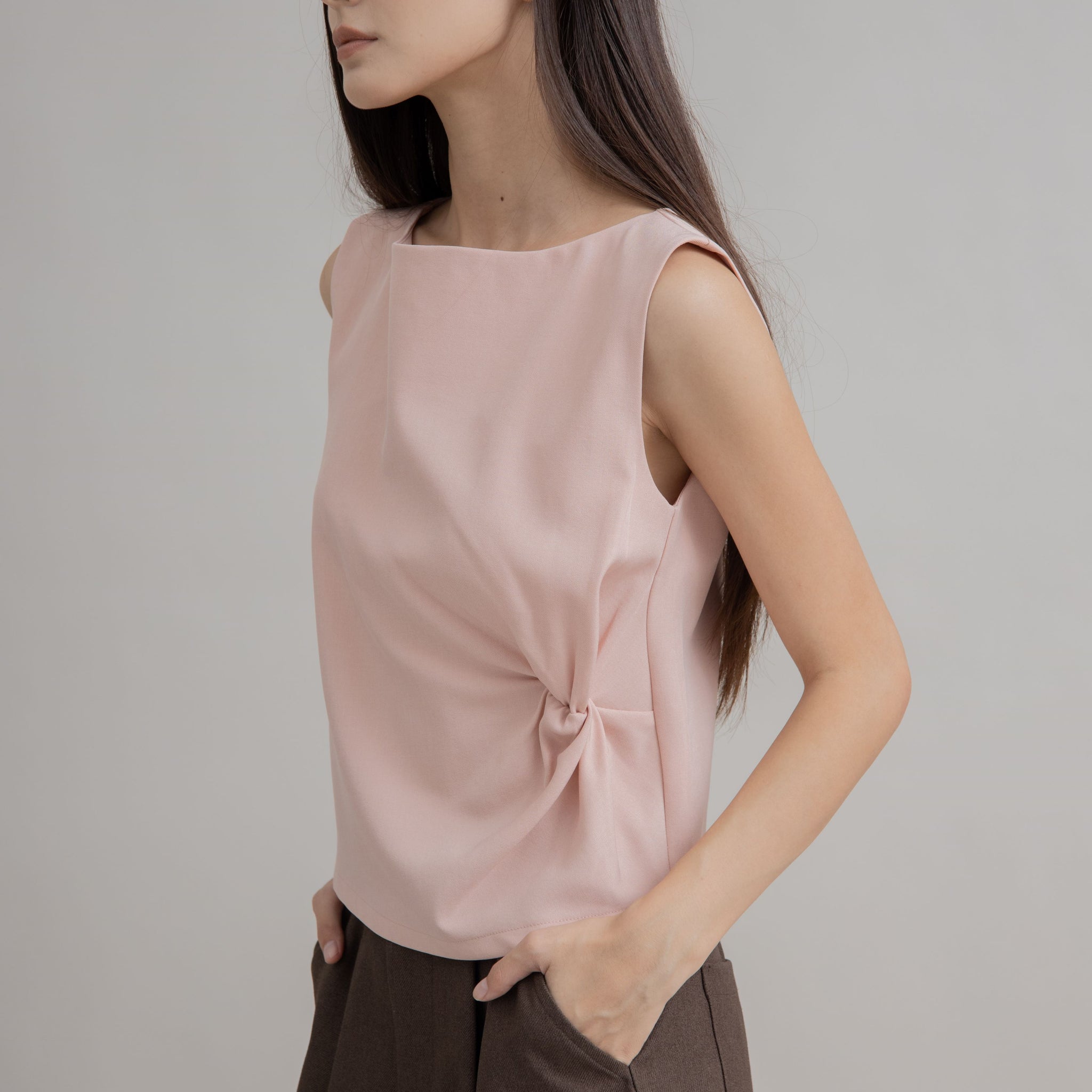 Sleeveless Side Scrunched Top (Pink)