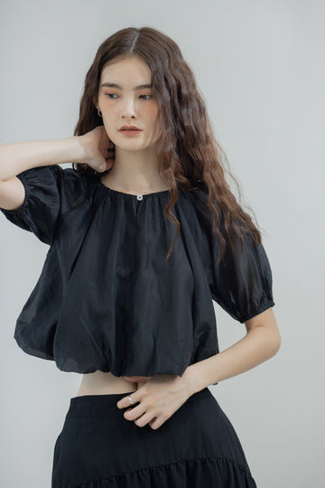 Light Puffy Sheer Short Sleeve (Black)